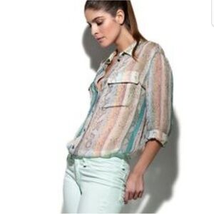 Equipment Femme Sheer Silk Blouse in Rainbow Python Snake
